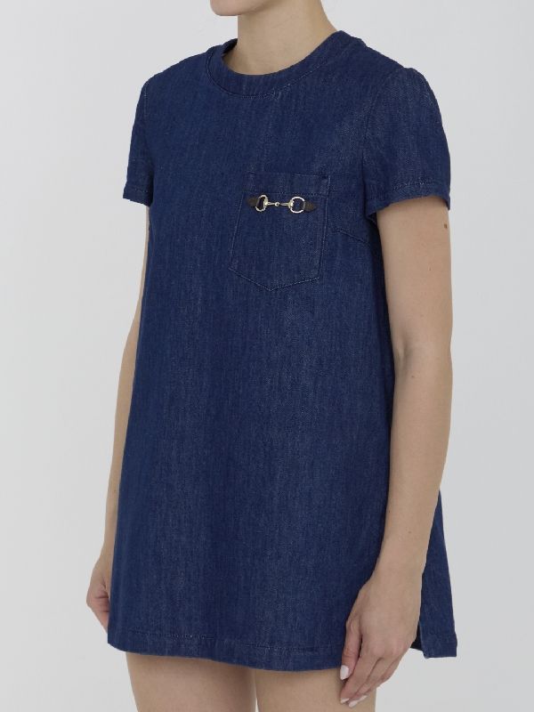 Horsebit Accent Denim Mini Dress