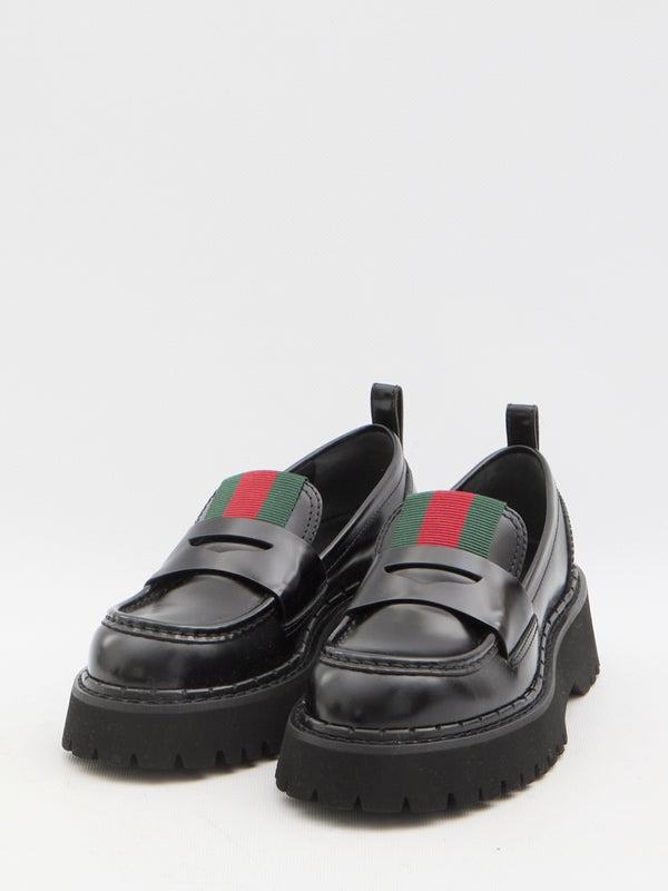 Web Detail Leather Penny Loafers