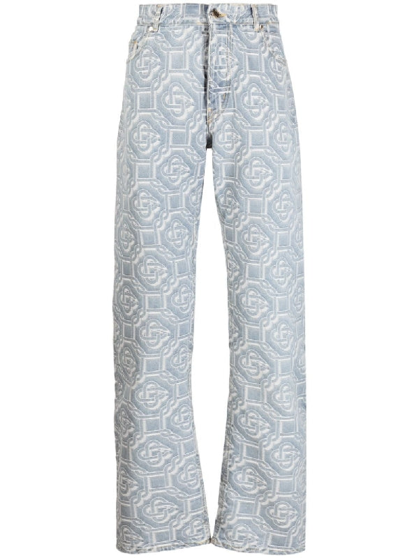 Monogram pattern denim pants