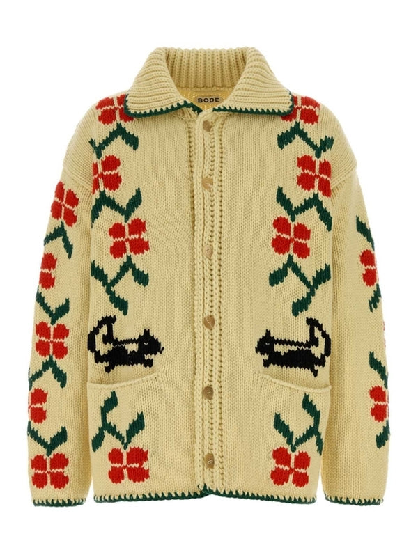 Jacquard Pattern Wool Cardigan