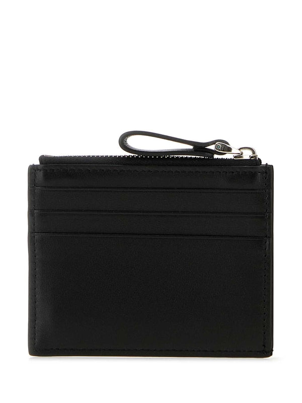 V Logo Leather Card Wallet