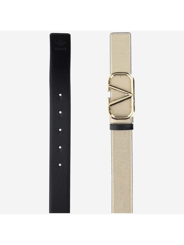 V Logo Reversible Leather Belt