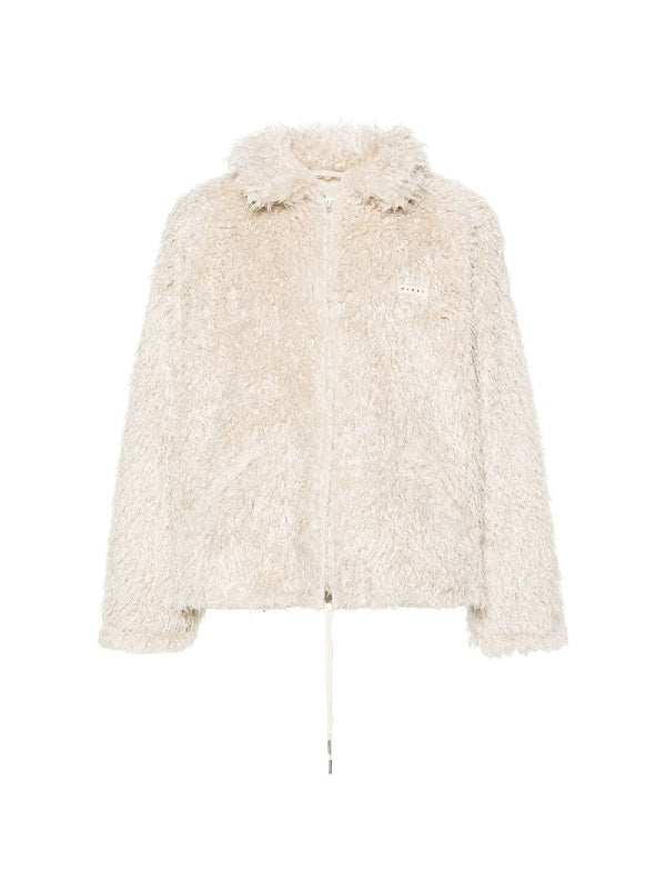 Logo Patch Fake Shearling Jacket