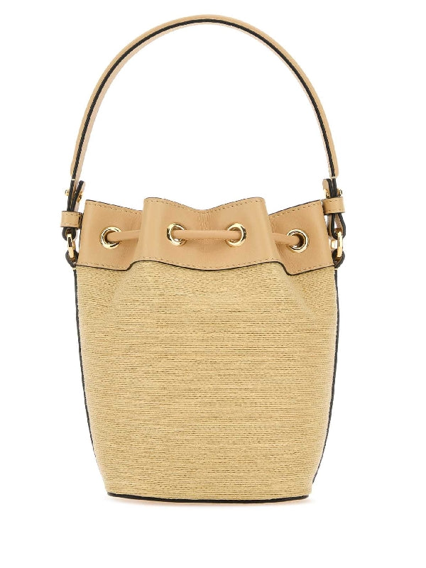 V Logo Raffia Bucket Bag