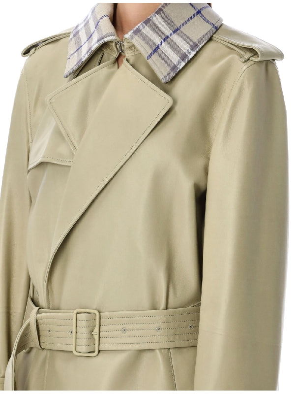 BURBERRY - Belted Leather Long Trench Coat - Jente