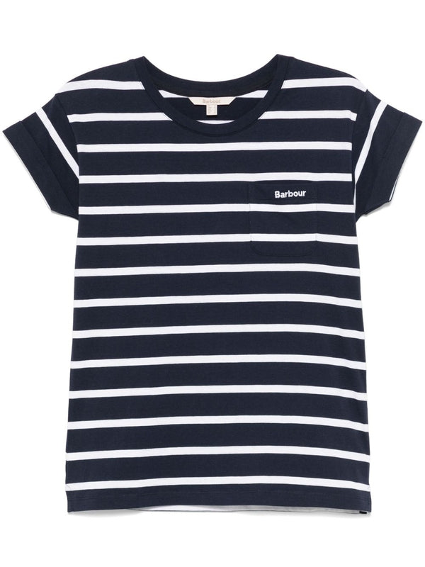 Logo Printed Stripe Cotton Short Sleeve T-Shirt