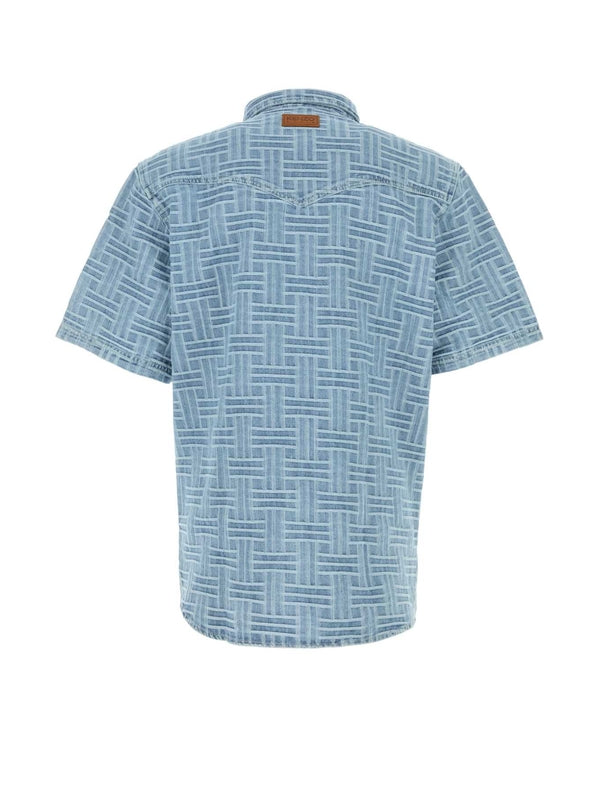 Pattern Detail Denim Short Sleeve Shirt