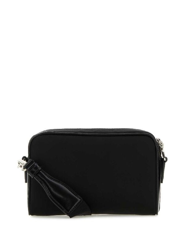 Triangular Logo Recycled Nylon Brushed Leather Shoulder Bag