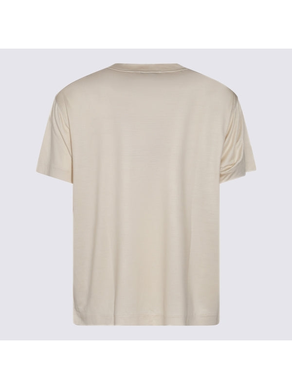 Crewneck Beige Silk Short-sleeve T-shirt