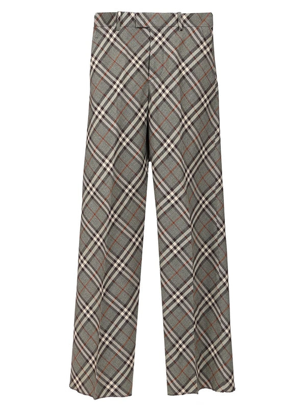 Check Pattern Straight Wool Tailored Pants