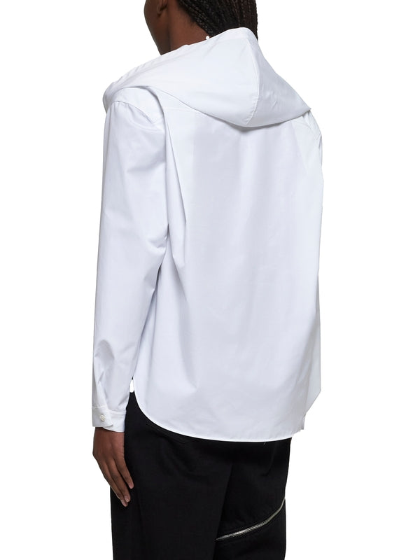 White Cotton Hooded Shirt