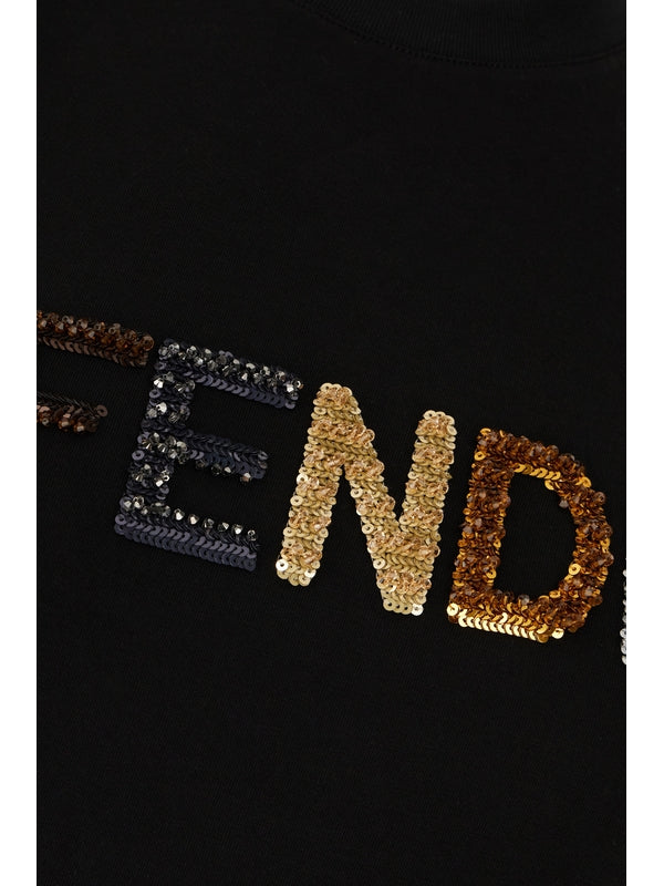 Sequin Logo Embroidered Cotton Short
  Sleeve T-Shirt