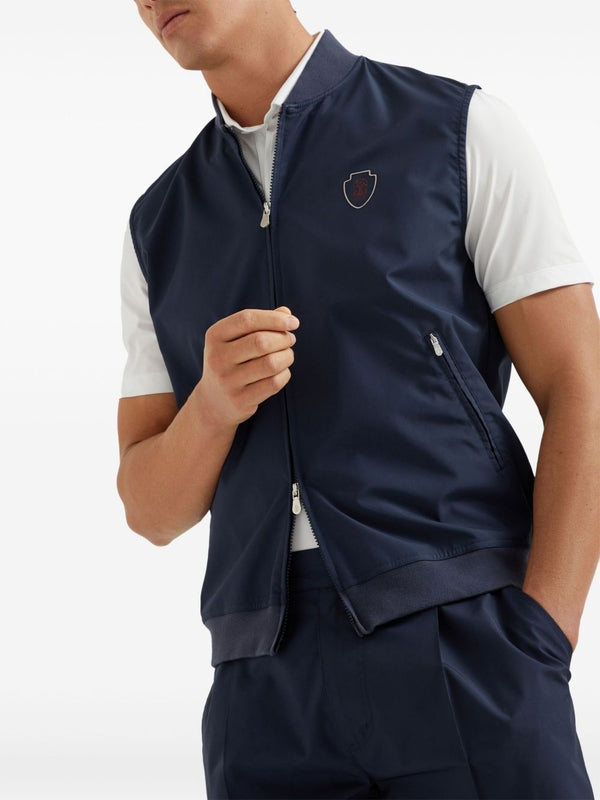 Logo Embroidery High-Neck Zip-Up Vest