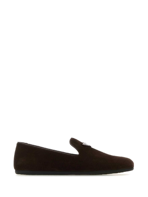 Triangle Logo Plaque Suede Loafers