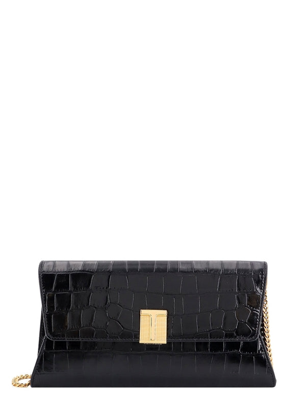 Croc Effect Leather Chain Clutch Bag