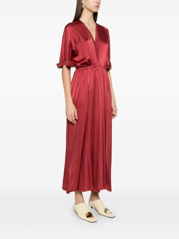 V-Neck Flare
  Satin Long Dress