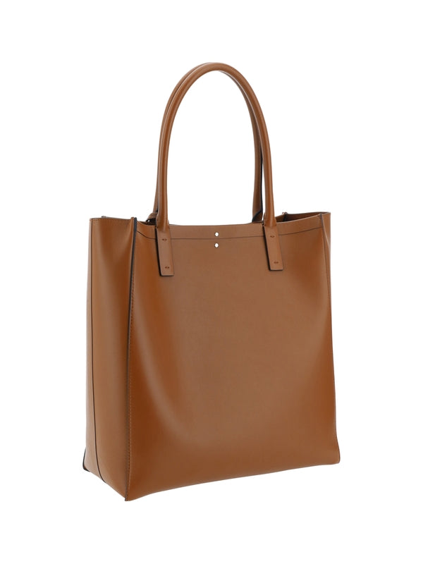 V Logo Leather Tote Bag