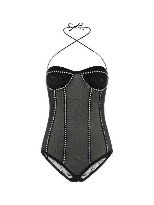 Rhinestone
  Decoration Halterneck Bodysuit