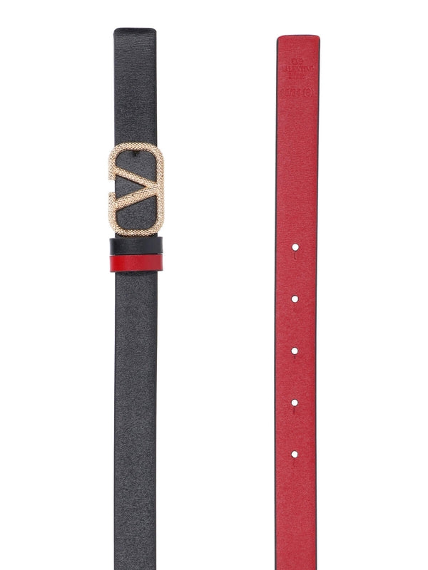 V Logo Leather Belt