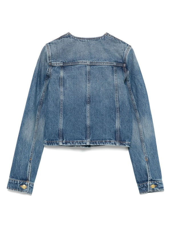 Crewneck Cotton Denim Jacket