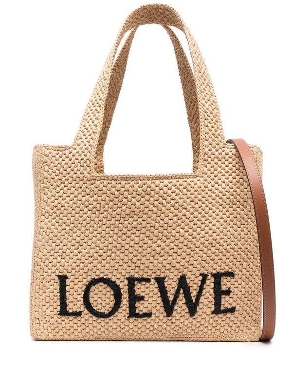 Logo Embroidered Raffia Tote Bag