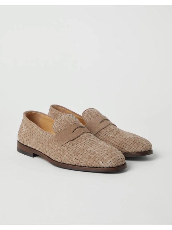 Woven Suede Leather Penny Loafers