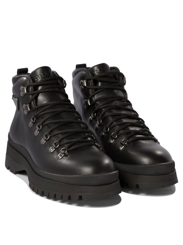 Triangle Logo Leather Lace-Up
  Boots