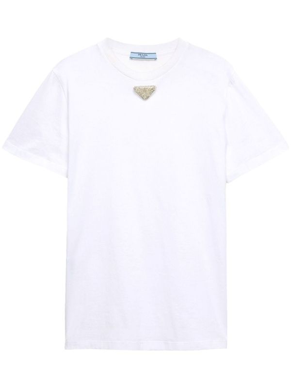 Triangular Logo Embroidery Cotton Short Sleeve T-Shirt