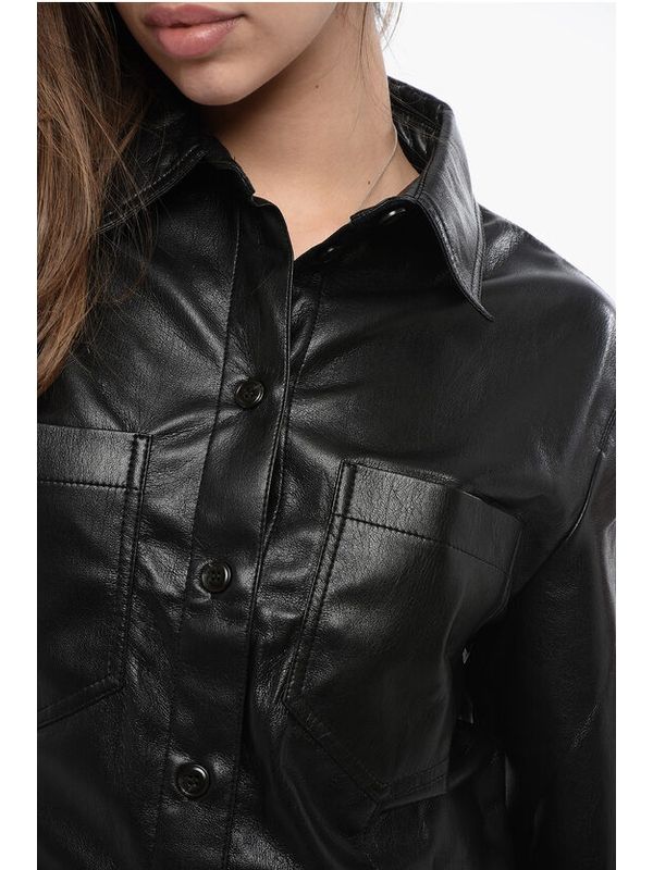 Sabine Faux Leather Short-sleeve Shirt