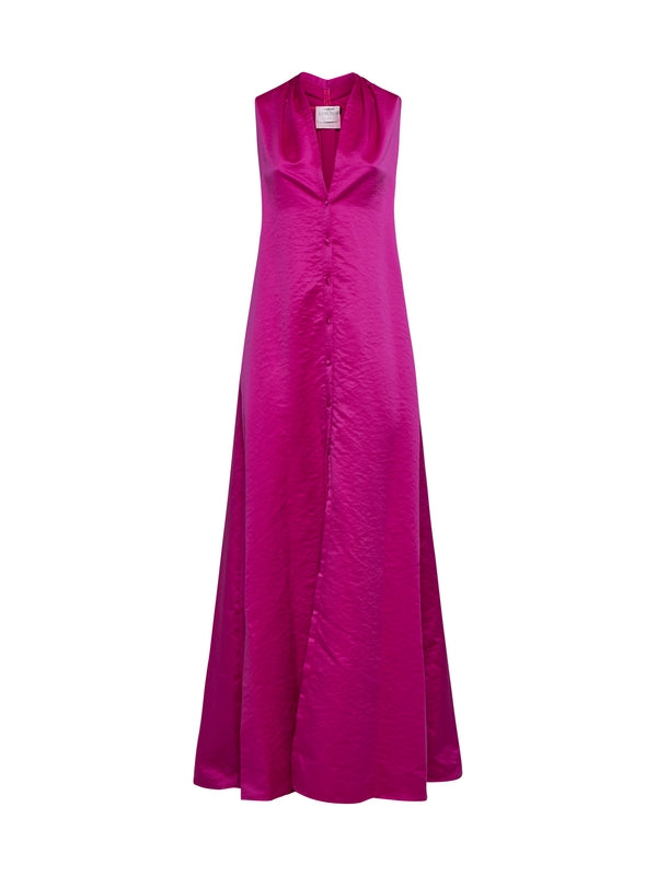 V-neck Satin Flared Long Dress