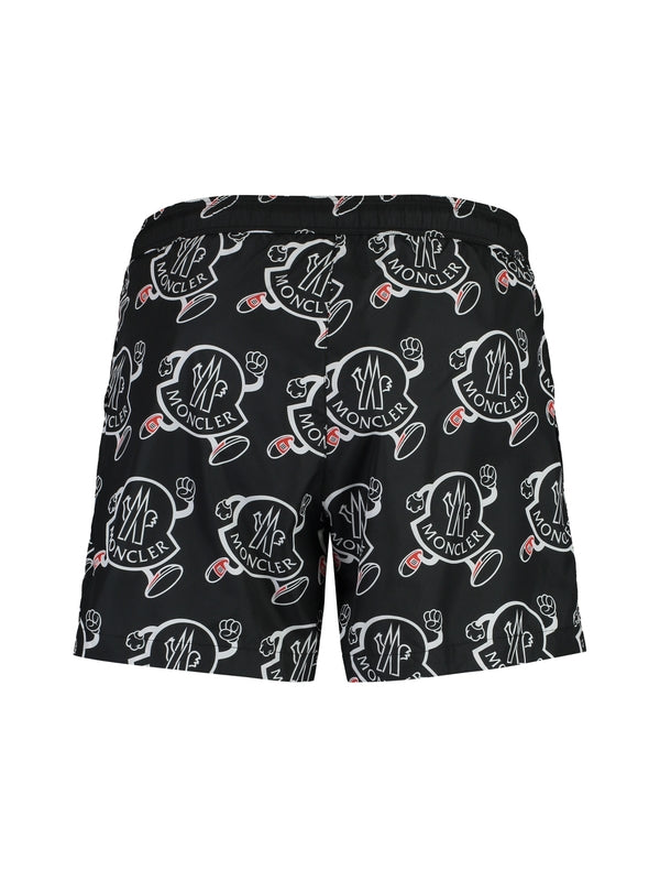 Logo Pattern Banded Swim Shorts