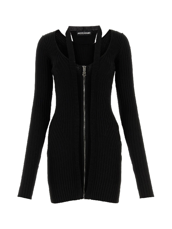 V-neck Ribbed Zip-up Dress