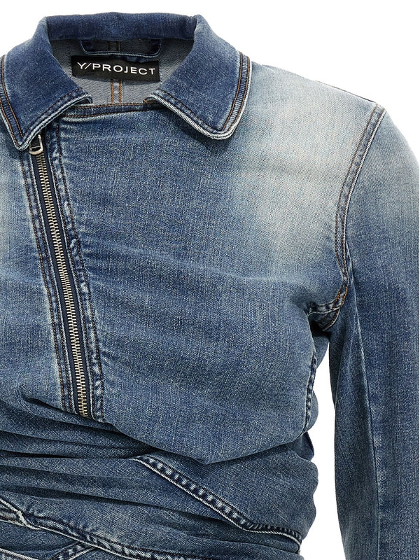 Wrap Fitted Zip-Up Denim
  Jacket