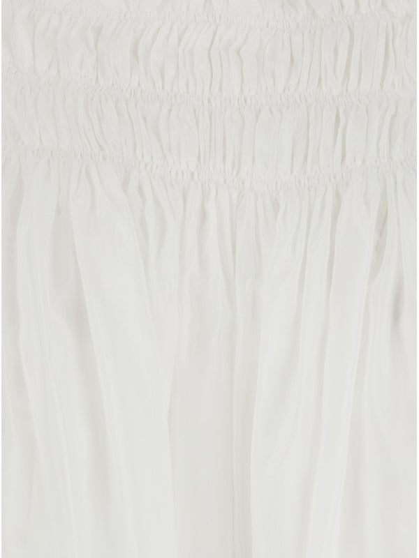 Gathering Open Shoulder Cotton Silk Blouse