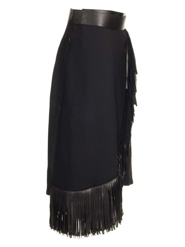 Wool Gabardine Fringed Skirt