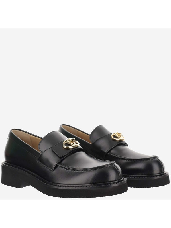 V Logo Leather Loafers