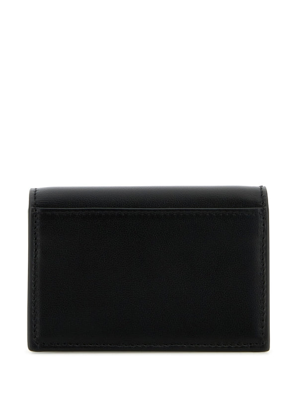 V Logo Leather Flap Card Wallet