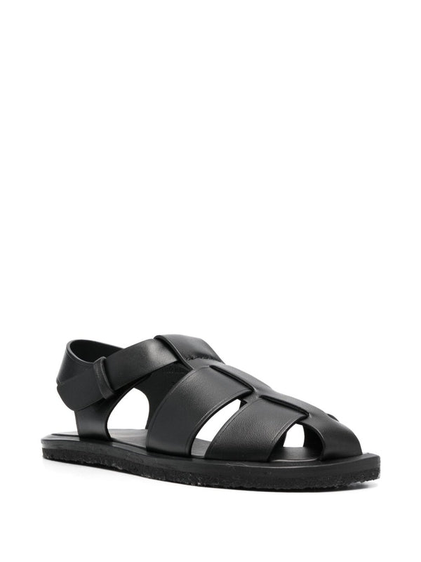 'Fisherman' Black Fisherman-Style Sanal with Adjustable Buckle Closure in Leather Woman Sandals