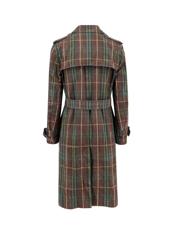 Belt Check Pattern Cotton Trench Coat