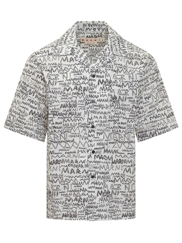 Allover Logo Lettering Cotton Short Sleeve Shirt