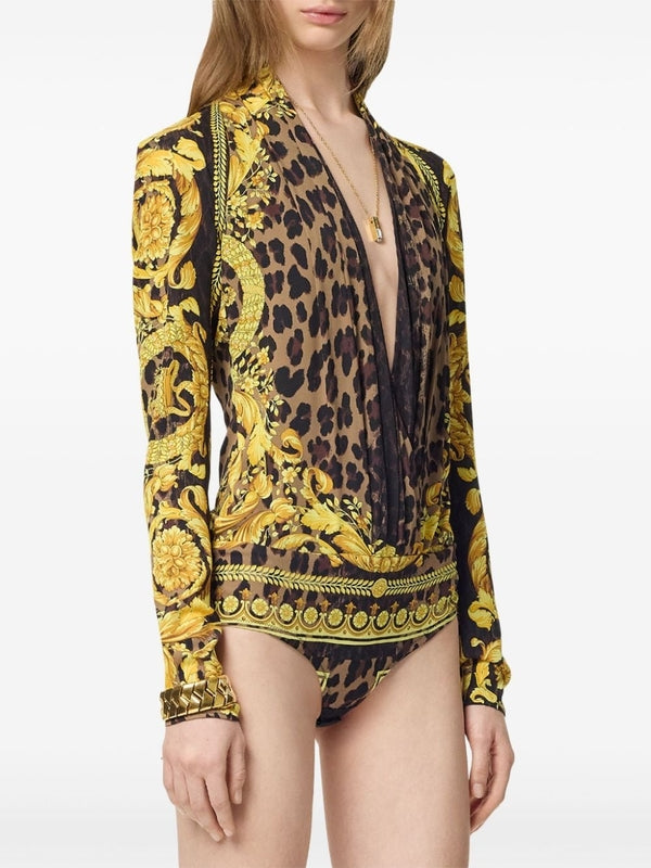 Wild Baroque Printing Silk Bodysuit