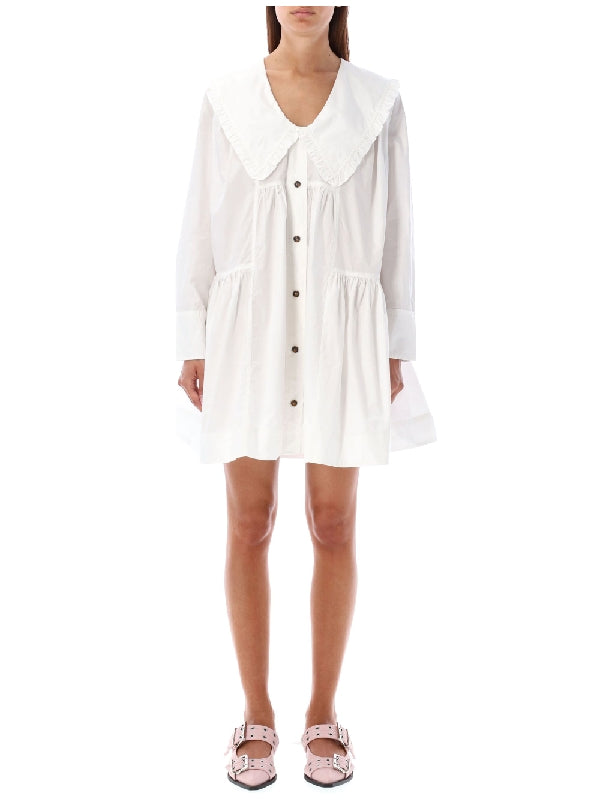 GANNI - Ruffle Collar Cotton Mini Dress - Jente