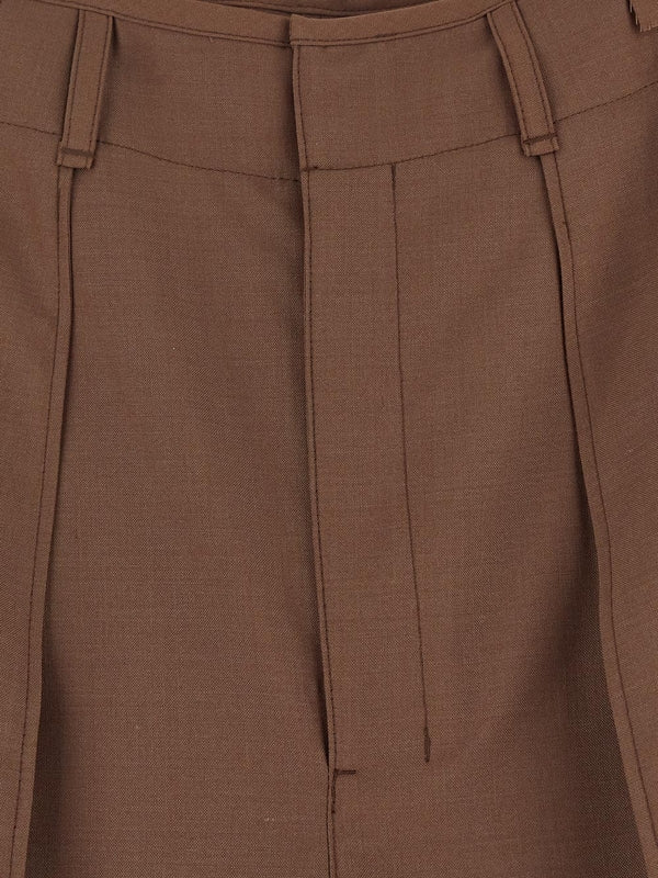 Brown Wool Blend Curve Pants