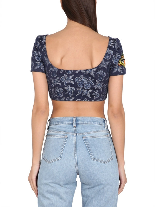 Allover Jacquard Crop Short Sleeve T-Shirt