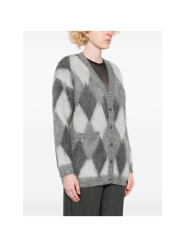 Argyle Pattern Wool Mohair Cardigan