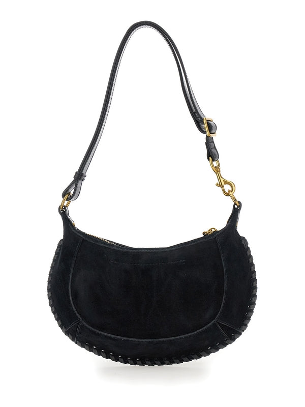 'Oskan Moon' Black Crossbody Bag with Front Logo Print in Suede Woman Crossbody & Shoulder Bags