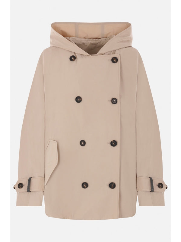 Cotton Blend Hooded Trench Coat