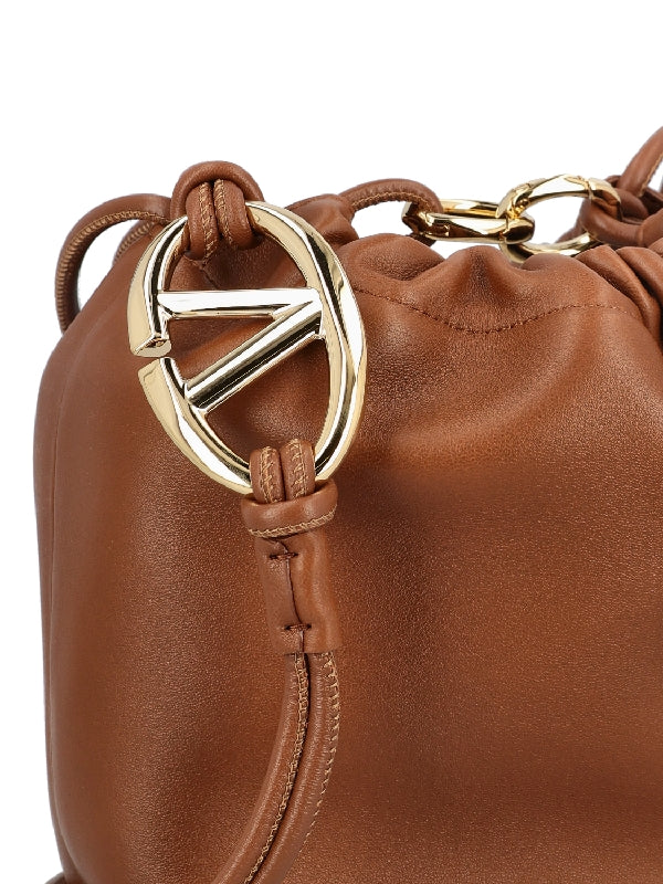 V Logo Puffer Leather Mini Bucket Bag