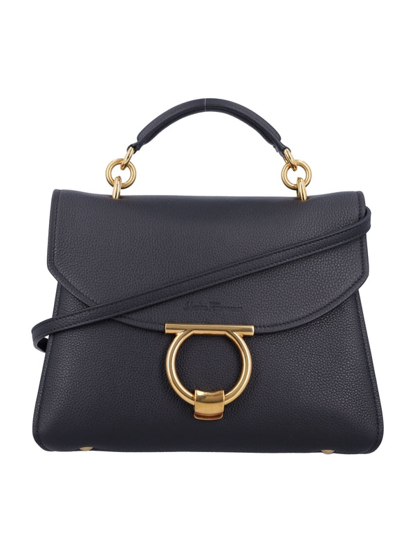 FERRAGAMO - Margot Gancini Leather Small Tote Bag - Jente