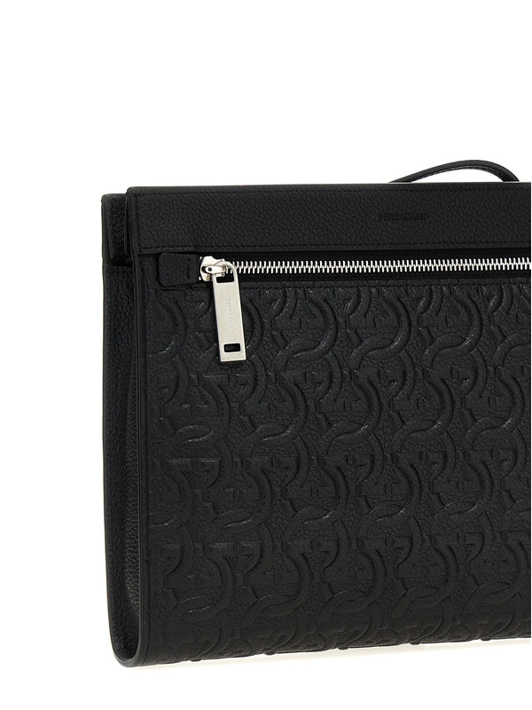 Gancini Pattern Leather Clutch
  Bag